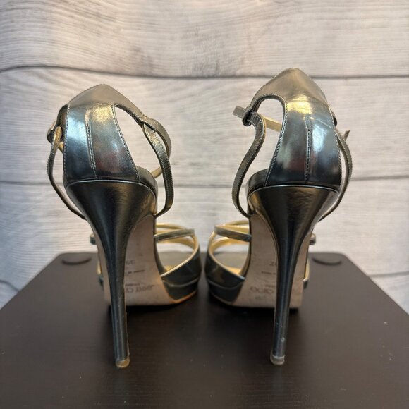 Jimmy Choo Metallic Silver Strappy Stiletto Heels Size 39.5 - Picture 3 of 4